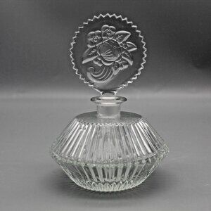 Czechoslovakia Perfume Bottle Cut Glass Vanity Dresser Floral Design Vintage